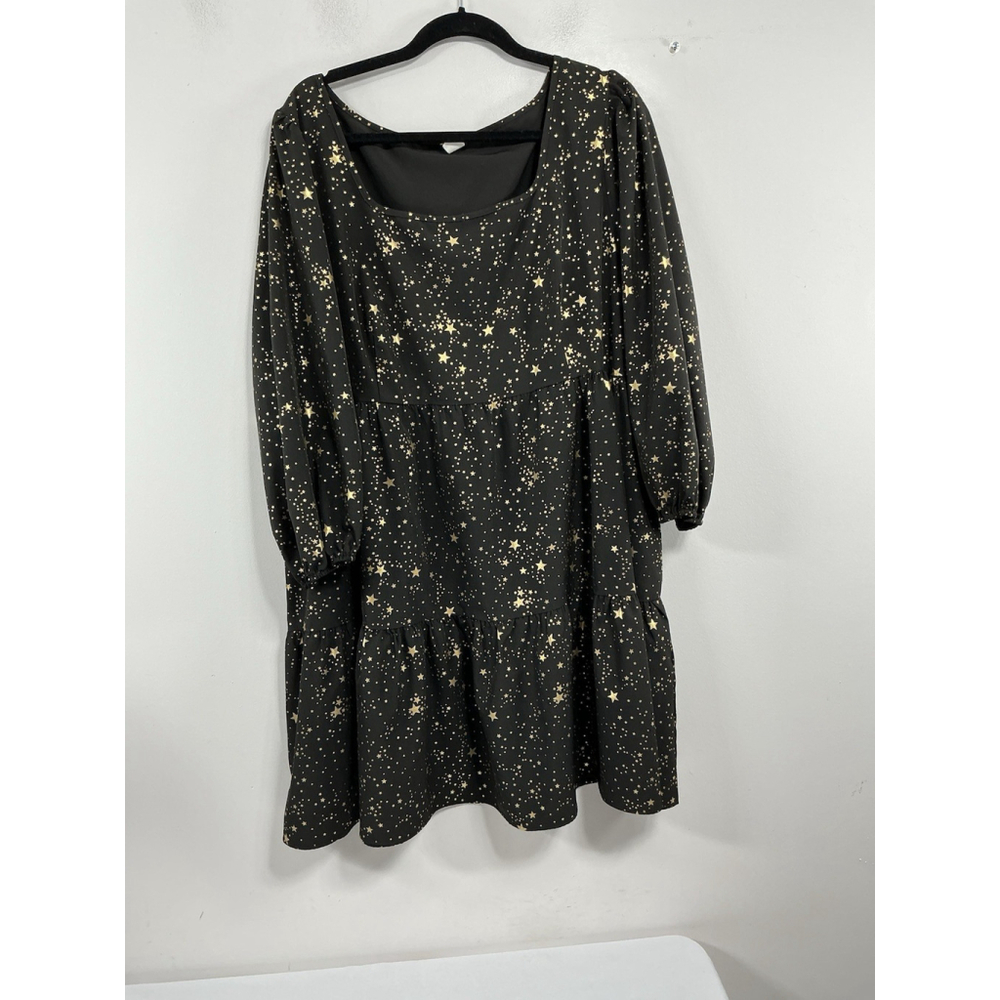 Womans Excellent Condition Knee Length Fit & Flare Dress 3XL Black Stars